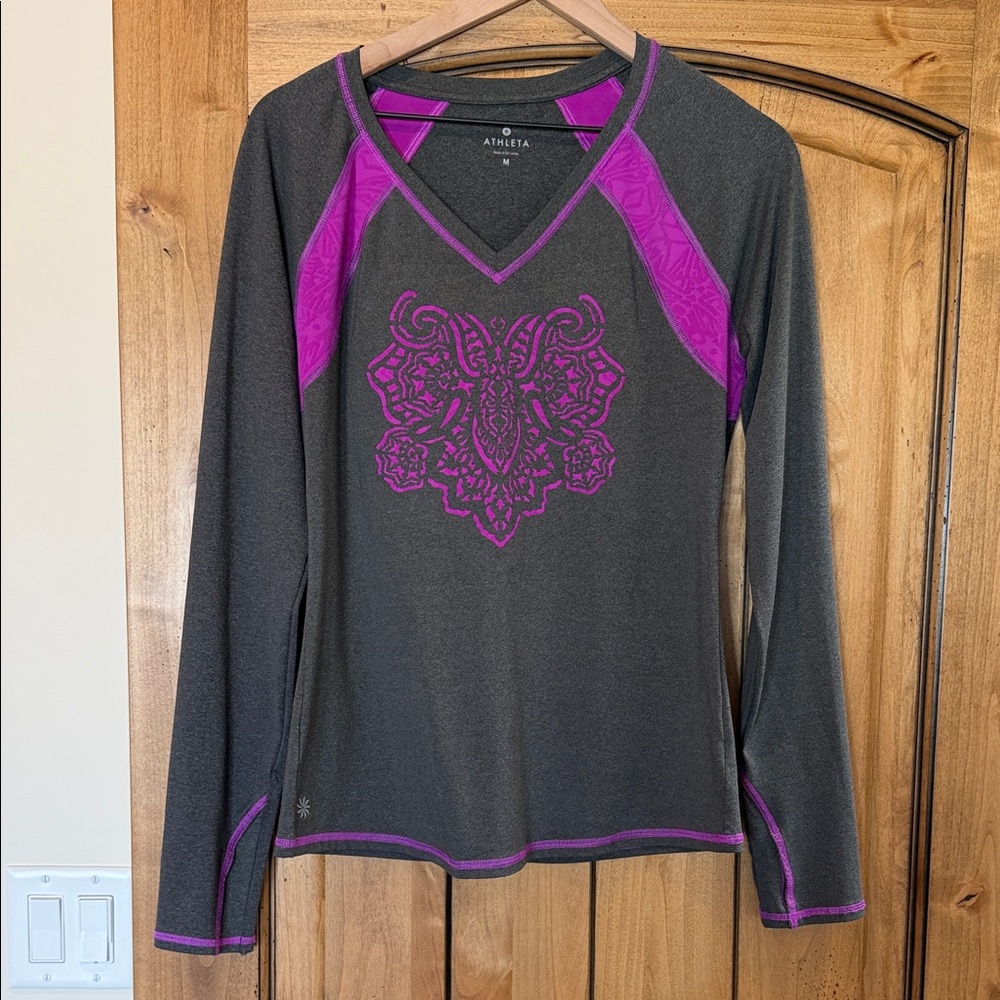 Athleta Charcoal and Magenta Long Sleeve Top